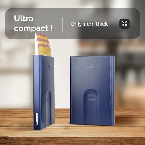 Automatic Aluminum Card Holder, RFID Protection. Model: SLIDER | Instant pop-up card access. Find the right card in seconds. Holds up to 6 cards. Ultra-slim design. - color: Matt Paint Navy Blue, size: One Size