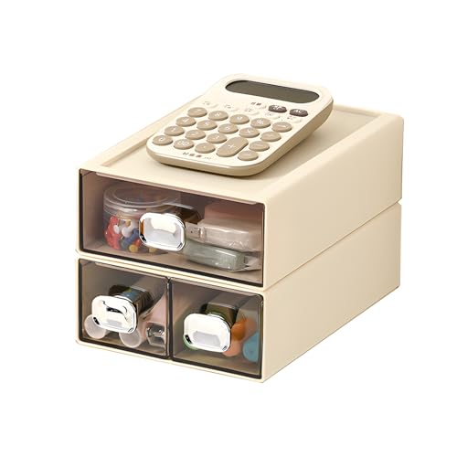 Desktop Storage Drawers, Stackable Countertop Organizer with Drawers | Cream 1 Mid & 2 Small Drawers for Office Supplies, Makeup Organizer, Tabletop Pen Holder, Desk Organization, Teacher Toolbox - color: 1 Middle & 2 Small Drawers, Cream