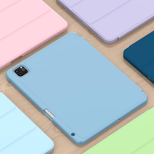 iPad Pro 11 Inch Case (M5) 2025/ (M4) 2024 (Model: A2836/A2837/A3006), Trifold Stand Smart Cover with Pencil Holder and Soft TPU Back, Auto Wake/Sleep (New Azure Blue) - color: New Azure Blue