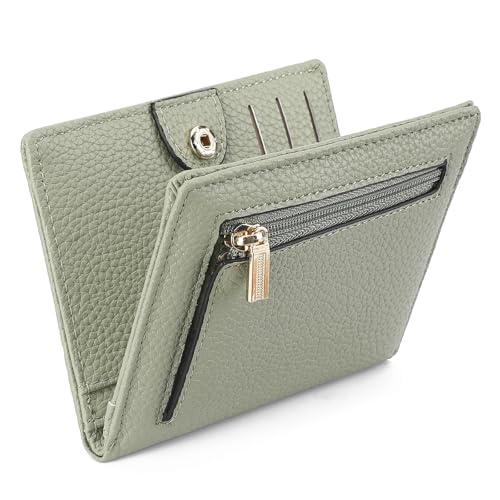GAEKEAO Wallet Women RFID Blocking Small Bifold Vegan Leather Ladies Mini Purse with ID Window Zipper Change Pocket - color: Z-Green & White