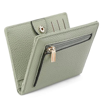 GAEKEAO Wallet Women RFID Blocking Small Bifold Vegan Leather Ladies Mini Purse with ID Window Zipper Change Pocket - color: Z-Green & White