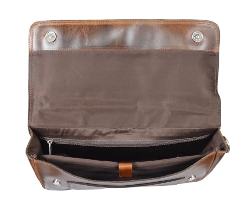 Full Grain Leather Briefcase for Men, Handcrafted Laptop Bag with Multiple Compartments,Fits 15.6 Inch Laptop - color: Light Brown