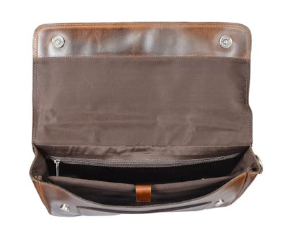 Full Grain Leather Briefcase for Men, Handcrafted Laptop Bag with Multiple Compartments,Fits 15.6 Inch Laptop - color: Light Brown