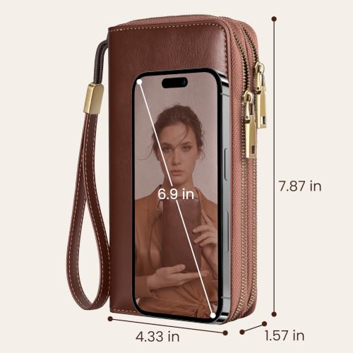 Tipmile Wristlet Wallet Women, RFID Blocking Card Holder Clutch Purse | Large Capacity, Grip Hand & Detachable Wrist Strap, Dual-Zipper, Ladies Gift, Brown - color: Brown
