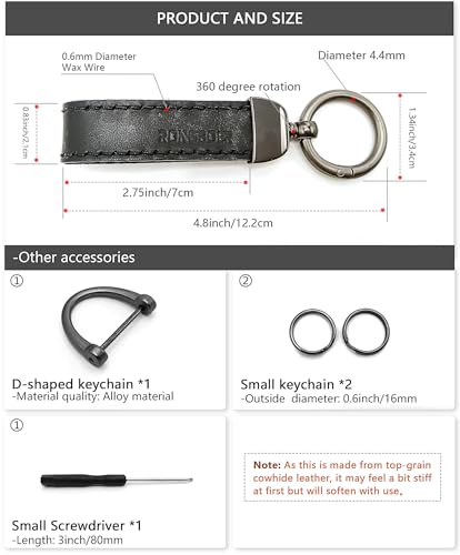 Handmade Double-Sided Cowhide Leather Keychain,Unique Car Key Chain Accessory,Vegetable-Tanned and Nubuck Leather,07 - color: Black