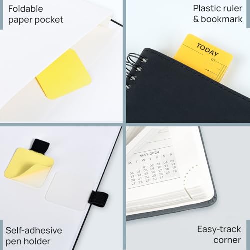 POPRUN Monthly Planner 2026-2027 (Large 8.5" x 10.5") 18 Months Calendar (Jan 2026 - Jun 2027) - 4 Pages per Month with Expense & Notes, Stair-like tabs, Leather Cover, Sunday Starts - Black - color: Black, size: Large -8.5" x 10.5", style: Jan.2026-Jun.2