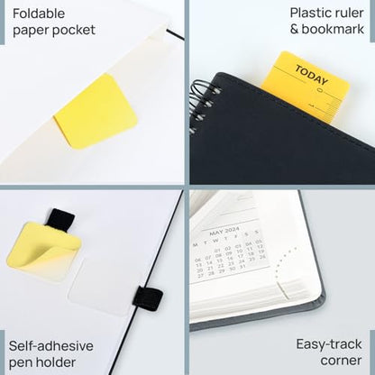 POPRUN Monthly Planner 2026-2027 (Large 8.5" x 10.5") 18 Months Calendar (Jan 2026 - Jun 2027) - 4 Pages per Month with Expense & Notes, Stair-like tabs, Leather Cover, Sunday Starts - Black - color: Black, size: Large -8.5" x 10.5", style: Jan.2026-Jun.2