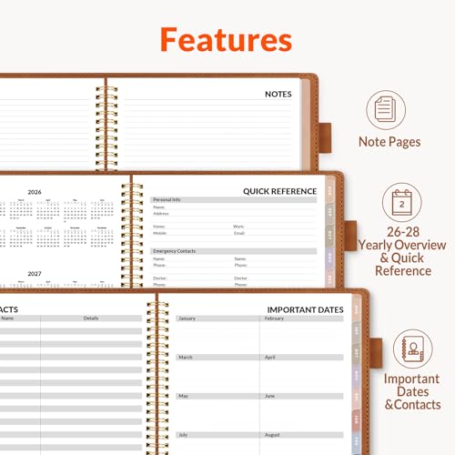 SUNEE 2026-2027 Weekly & Monthly Planner 6.4"x8.5" - 12 Month (July 2026 - June 2027), Vegan Leather Cover Planner Academic Year Calendar, Pocket, Notes, Monthly Tab, Brown - color: Brown