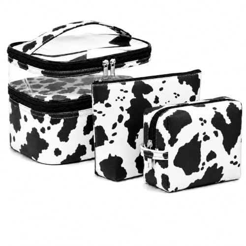 3PCS PU Leather Makeup Bag, Large Travel Cosmetic Pouch, Cute Toiletry Organizer for Women, Set of 3 - color: White-3pc