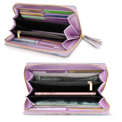Coco Rossi Wallet for Women RFID Blocking Zipper Around Credit Card Holder | PU Leather, Zipper Around, Multi Card Case, Clutch with Tassel Wristlet Wrist Strap, Gradient Marble, Gifts for Girls Ladies - color: Gradient Marble