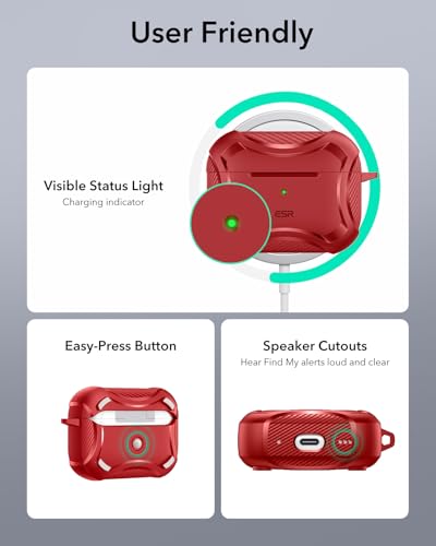 ESR for AirPods Pro 2nd Generation Case, Compatible with Airpods Pro Case 2nd/1st Gen (2023/2022/2019), Compatible with MagSafe, Powerful Drop Protection, Magnetic Lid with Cleaner Kit, Red | Compatible with Airpods Pro Case 2nd / 1st Generation (2023/202