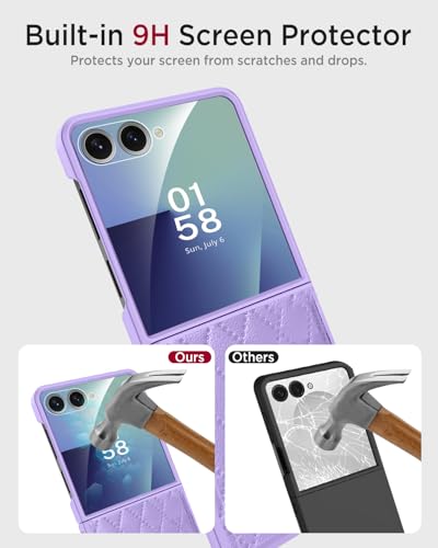 Miimall for Samsung Flip 7 Thin Cases with Screen Protector, Shock-Proof & Spine Hinge Protection, Leather Non-Slip Grip Slim Girly Womens Funda para Case for Galaxy ZFlip7 2025 Cover, Purple - color: Purple