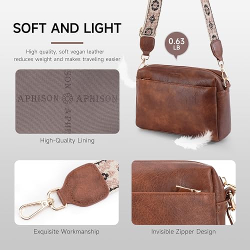 APHISON Small Crossbody Bags for Women, Triple Zip Crossbody Cell Phone Purse Shoulder Handbags with Adjustable Strap | Small - color: 001-brown