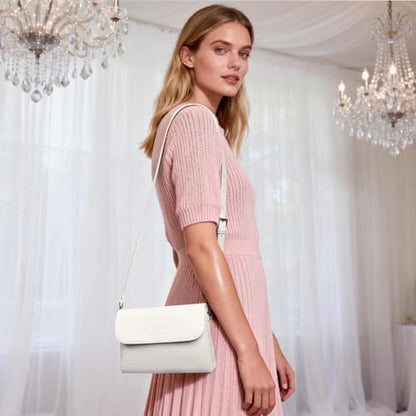 RFID Crossbody Bags for Women Vegan Leather with 2 Straps White | Purse Shoulder Bag Travel Cell Phone - color: Beige