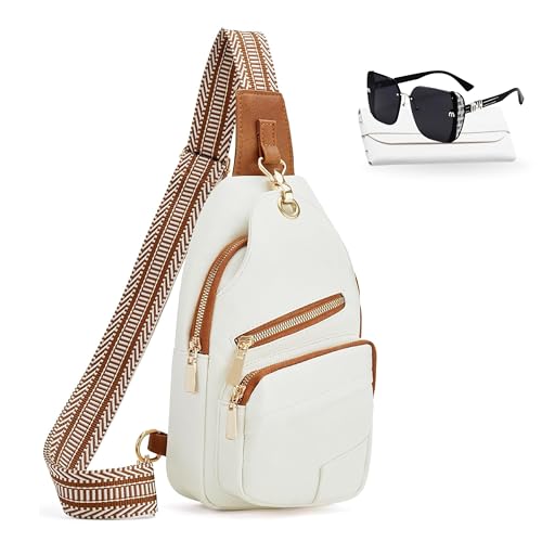 Sling Bag Set, PU Leather Sling Bag, Multi-Zipper Design for Travel, Outdoors, Valentine’s Day Gifts - color: 02-white