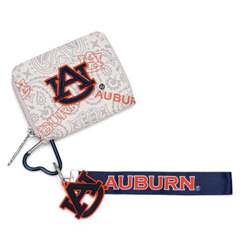 Montana West Auburn NCAA Zip Around Wallet with Lanyard - Game Day Accessory, Embroidered AU Paisley Design NC-AU012BG - color: AU-Beige