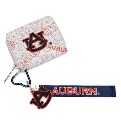 Montana West Auburn NCAA Zip Around Wallet with Lanyard - Game Day Accessory, Embroidered AU Paisley Design NC-AU012BG - color: AU-Beige
