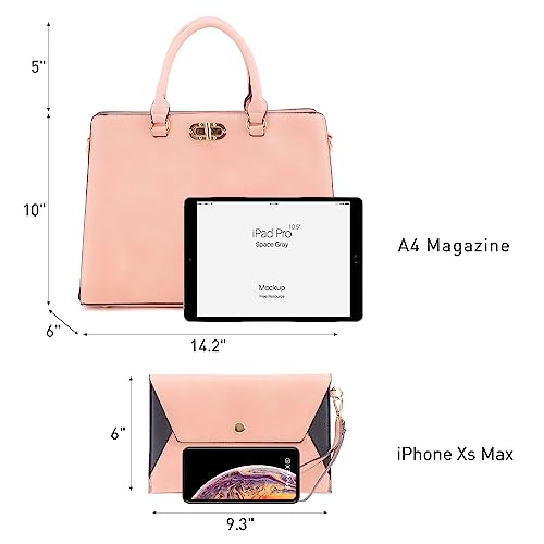 Dasein Women Handbags Purses Ladies Work Purse Satchel Tote Top Handle Shoulder Bags with Matching Clutch - color: 1pebbled Pink