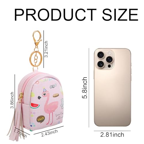 AIBFRID 4Pcs Mini Backpack Keychain,Cute Cosmetic Bag for Women,PU Leather Makeup Bag Key Pocket Lipstick Bag Card Holder Data Cable Organizer Zipper Pouch (Flamingo gifts) - color: Flamingo gifts