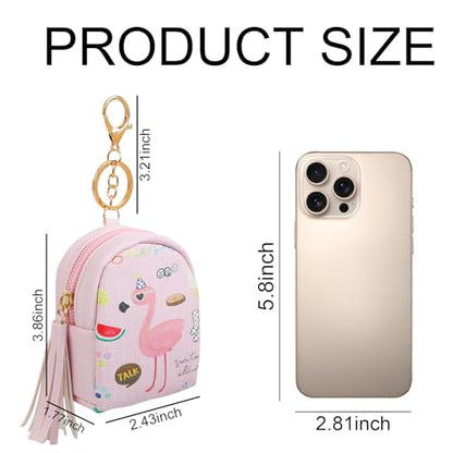 AIBFRID 4Pcs Mini Backpack Keychain,Cute Cosmetic Bag for Women,PU Leather Makeup Bag Key Pocket Lipstick Bag Card Holder Data Cable Organizer Zipper Pouch (Flamingo gifts) - color: Flamingo gifts