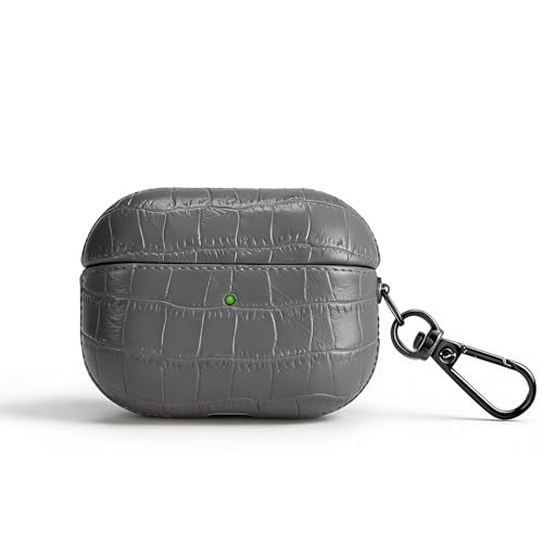for AirPods Pro 2 Case Crocodile-Embossed Leather, Airpods Pro Leather Case Cover with Keychain Compatible with Apple AirPods Pro Case 2nd/1st Gen (2023/2022/2019),Front LED Visible, Gray - color: Gray, size: Compatible with AirPods Pro 2/1
