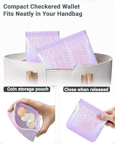 2 Pack Holographic Woven Cosmetic Pouch PU Leather Snap Closure | 7x5.5 & 4.5x4.5 or Large 7x5.5 Inch, Travel Daily Use, Coin Lipstick Holder, Purse Organizer, Stain-Resistant, 5 Colors - color: holographic Purple