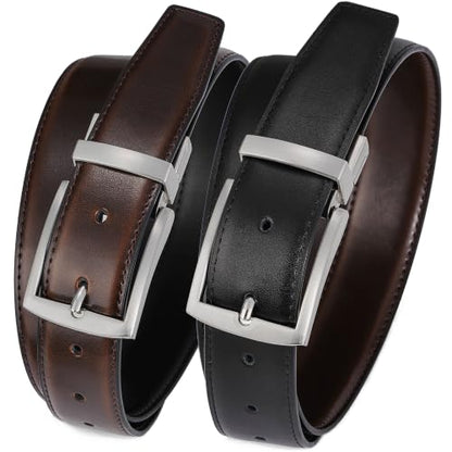 Men's Reversible Belt | Premium Leather, Double Style in One Strap, Scratch-resistant buckle, Dress Belt for Business & Casual Wear, Gift Box - color: Black/Dark Brown - M916, size: 40 (Fits Waist 38"-39"Adjustable)
