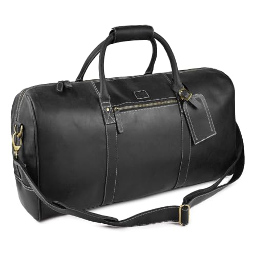 LEATHER VILLAGE Leather Duffle Bag for Men Women, 24 Inch, 35L, Black | Water Resistant Full Grain Leather Duffel Bag, Stylish Travel Weekender Carry-On Sports Gym Overnight Luggage, Toiletry - color: Black, size: 24"x11"x8"
