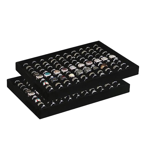 Coward 2Pcs/Set Black Velvet Stackable Ring Organizer Tray, Velvet Ring Earring Stud Jewelry Display Holder Tray for Store Selling or Home Show Storage - color: Black Velvet, size: Ring+Ring