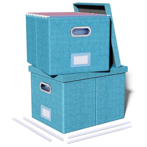 2 Pack File Storage Organizer, Document Organizer, Portable File Box with Lid, Fit for Letter/Legal File Folder Storage,Calamine Blue+Cobalt Green,Box only - color: Calamine Blue+Cobalt Green, size: 2 pack