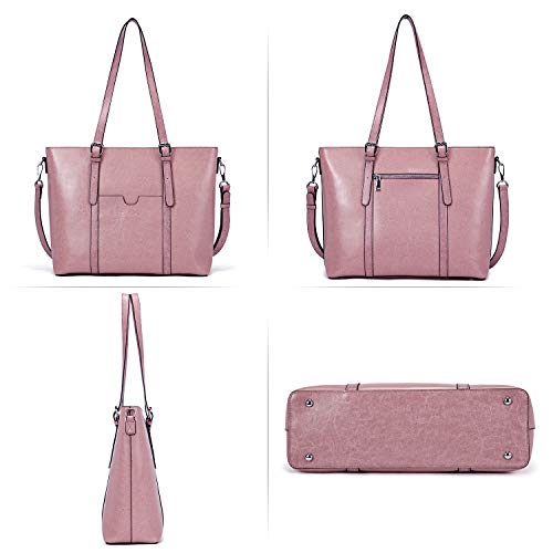 BOSTANTEN Genuine Leather Laptop Bag for Women 15.6'' Briefcase Tote Bags | Laptop Compartment, Structured, Professional, Detachable & Adjustable Shoulder Strap, Metal Feet, Work, Office, Business - color: K-pink