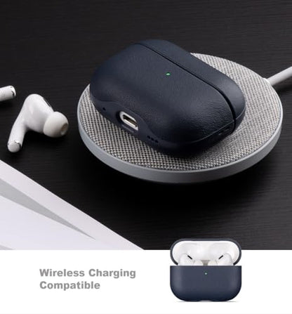 LOPIE Leather Case for AirPods Pro 2 - Handmade AirPods Pro 2nd Generation Case Cover with Lanyard - Made of Full Grain Leather - Drop Protection Hard Shell Cover - Wireless Charging Compatible - Blue - color: Blue, size: Top Grain Leather