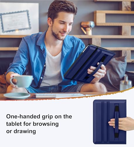 DTTO for iPad 6th/5th Gen 9.7 Inch Case (2018/2017), Navy Blue | 360 Degree Rotating Premium Faux Leather Folio Stand Cover with Pencil Holder for iPad Air 1 / Air 2, Auto Sleep/Wake - color: Navy Blue