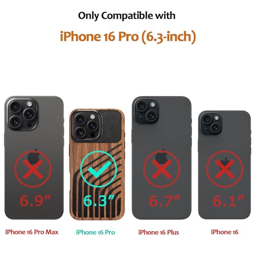 Magnetic Case Compatible with iPhone 16 Pro Case [Compatible with MagSafe] Wood and Leather Carbon Fiber Design Hybrid Shockproof Phone Case 6.3" (Wood and Leather) - color: Wood Leather, size: iPhone 16 Pro