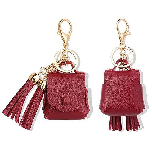 MODOS LOGICOS Charging Case Cover for Apple Air Pods, Genuine Leather Case with a Couple of Drooping Tassels for Apple AirPods 1/2 Charging Case - Wine Red - color: WineRed(GenuineLeather)
