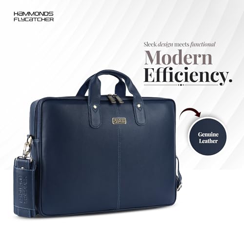 HAMMONDS FLYCATCHER Genuine Leather Laptop Bag for Men, Padded 15.6" Laptop Sleeve, Leather Messenger Bag for Men Briefcases - color: Blue