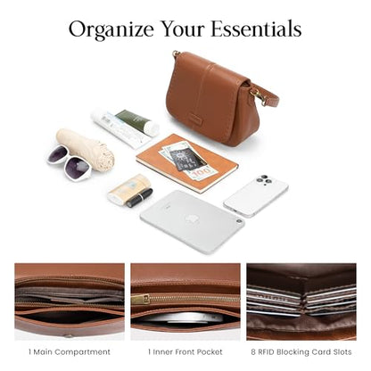 befen Leather Crossbody Bags for Women Genuine Leather Purse with RFID Card Slots Trendy Saddle Bag Womens Handbag - color: Brown