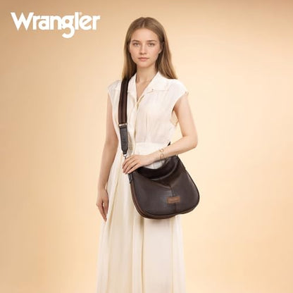 Wrangler Hobo Bags Crossbody Bag for Women Shoulder Purse Handbags with Adjustable Strap - color: Dark Coffee