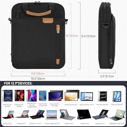 TORIBIO 13 Inch Tablet Sleeve Bag Padded Protective Travel Carrying Case | Fits 13" iPad Air M4 M3 M2, iPad Pro M5 M4 M2 M1, Samsung Galaxy Tab S9 FE+/S9+/S8+/S7 FE/S7+ 12.4" Surface Laptop Go 12.4" - color: Black, size: 12.9 Inch