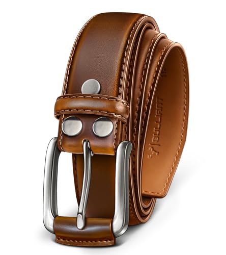 BULLIANT Men Belt Multi Pack,Leather Belt For Gift Men Golf Dress Casual Jean 7Holes 1 3/8" - color: Retro Red Brick4150, size: 42"-44"Waist Adjustable