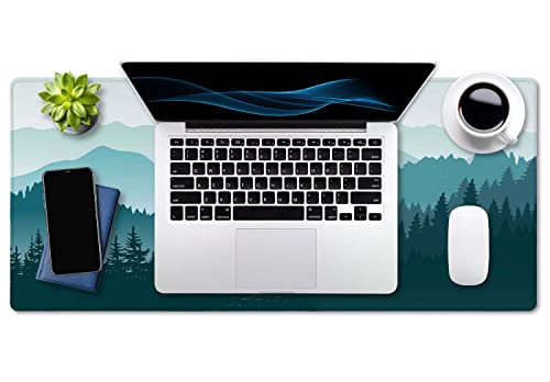 Large Mouse Pad, Full Desk XXL Extended Gaming Mouse Pad 35.5" X 15.7", Waterproof Desk Mat with Stitched Edge, Non-Slip Laptop Computer Keyboard Mousepad for Office & Home, Green Mountain Landscape - color: Green Mountain Landscape