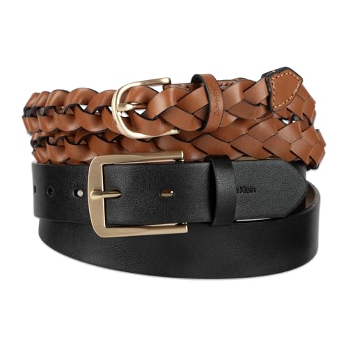 Calvin Klein Women's 2-pack Slim Width Fashion Belt Set for Jeans, Dresses & Casual Wear - color: Black + Cognac, size: Medium