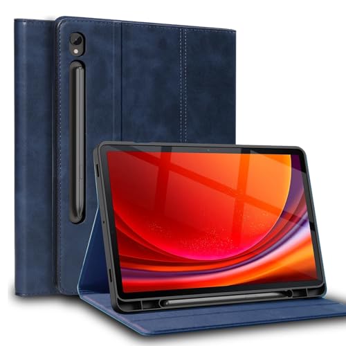 Leather Case for Samsung Galaxy Tab S7/S8 11" 2020/2022 Folio Cover | Genuine Leather Smart Protective Shell Fit X700/X706/T870/T875/T876/T878,S Pen Holder,Auto Wake/Sleep,Shockproof & Drop-Proof - color: Blue, size: S7/S8 11 inch
