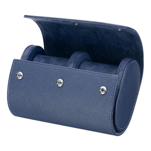 HARFINGTON Watch Roll Travel Case 2 Slot Portable Leather Watch Case for Men and Women, Watches Storage Organizer with Removable Pillow for Traveling, Display, Cross-grain Textured Blue - color: Blue, size: 2 Slot