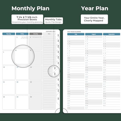 Weekly Monthly 2026-2027 Planner (July 26-Dec 27),8.5"x6.5" | 18 Months Agenda Plan with Month Tabs & Pocket,Expenses/Note Pages, Academic Calendar with Vegan Leather Cover,Green - color: Green, size: Medium-8.5" x 6.5"