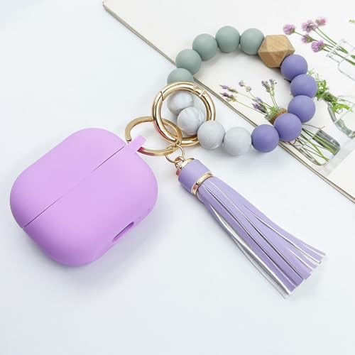 Compatible with Samsung Galaxy Buds 3 Case, Silicone Protective Cover for Galaxy Buds 3 Pro With Bracelet Keychain (Light Purple) - color: Light Purple