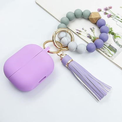 Compatible with Samsung Galaxy Buds 3 Case, Silicone Protective Cover for Galaxy Buds 3 Pro With Bracelet Keychain (Light Purple) - color: Light Purple