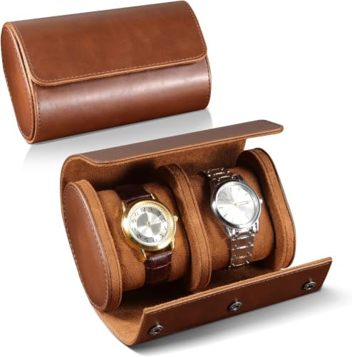 Watch Roll Travel Case for Men and Women- 2 Watch Storage and Organizer | Secure Storage with Innovative Removable Pillows & Solid Dividers for Home, Travel and Display (Brown-2 Slot) - color: Brown-2