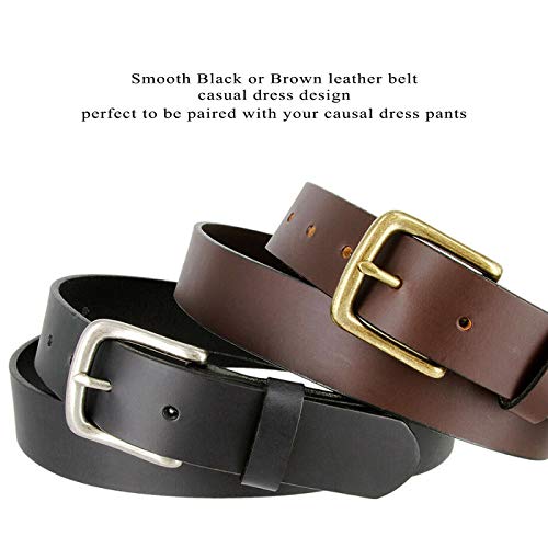 Genuine Full Grain Leather Belt Casual Jean Belt 1-1/4", 1-3/8", 1-1/2" Wide, Made In USA - color: 35mm-black, size: 46