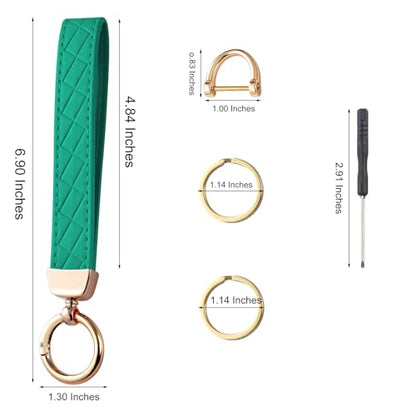 Weixiltc Quilted Leather Wristlet Keychain, D-Ring Car Key Holder | Quilted faux leather & gold hardware. D-ring for car keys + 2 split rings. Hands-free, anti-loss for commute & travel - color: Green